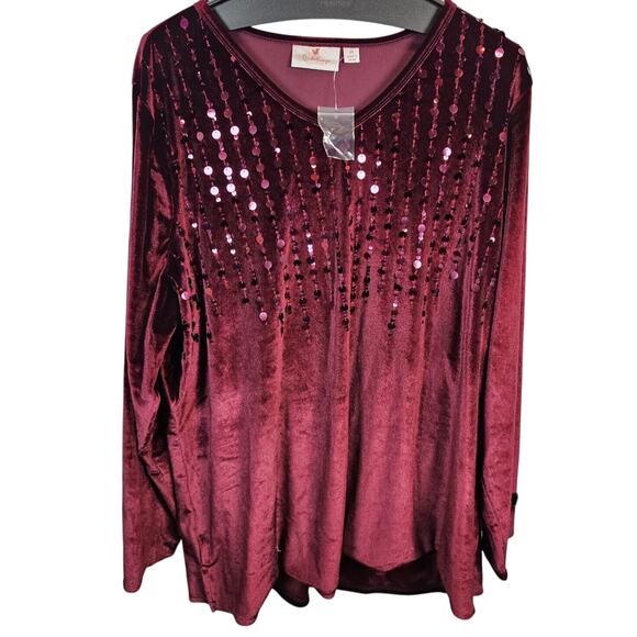 Quacker Factory Sequin Vlevet V-Neck Velour Blouse Shirt Women's 2X XXL NWT NEW - Picture 1 of 6